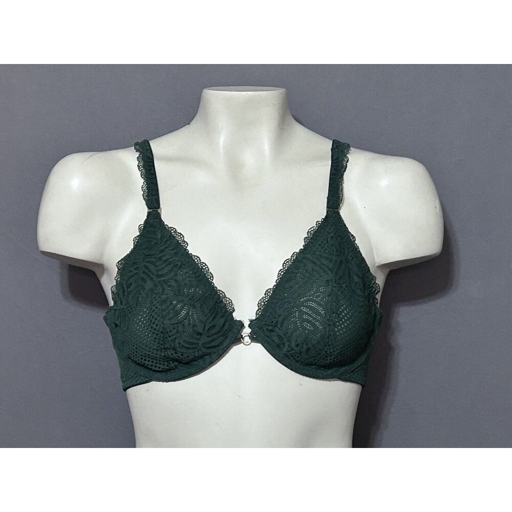 Aerie Balconette Bra 36C Green Lace Unlined Underwired